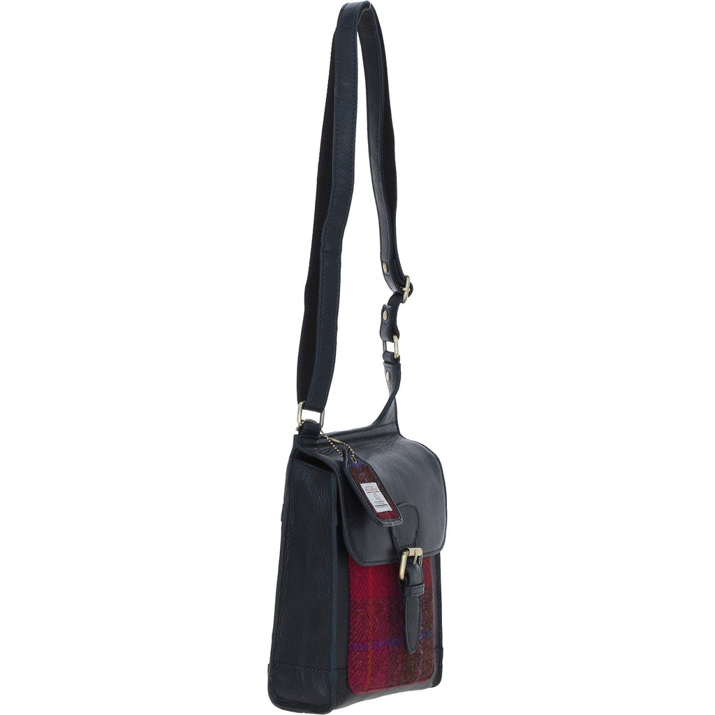 Leather & Harris Tweed Crossbody Bag – Navy / Pink, view 4