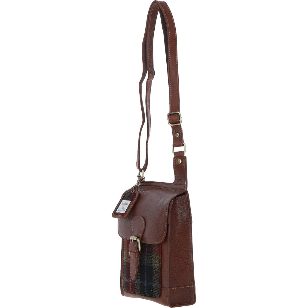 Leather & Harris Tweed Crossbody Bag – Tan / Green / Red, view 2