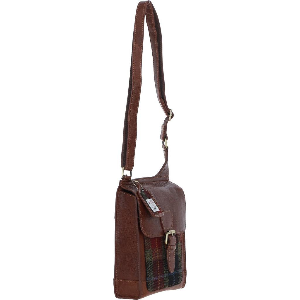 Leather & Harris Tweed Crossbody Bag – Tan / Green / Red, view 4