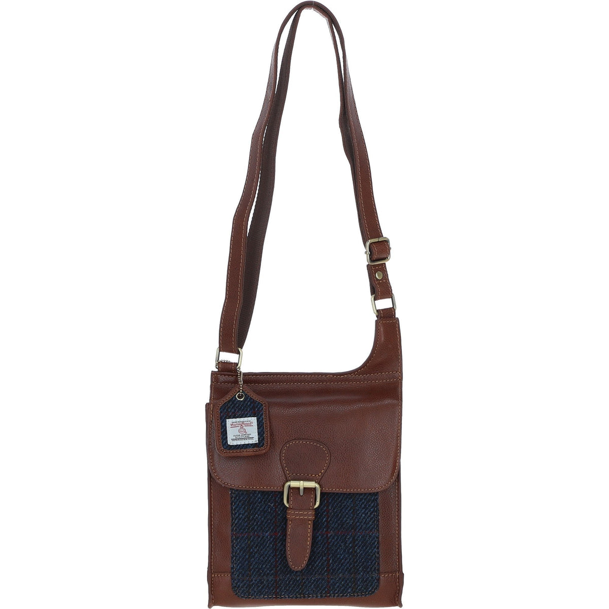 Leather & Harris Tweed Crossbody Bag – Tan / Navy, view 1