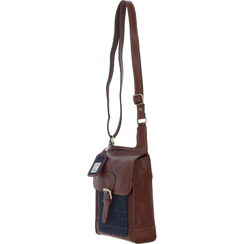 Leather & Harris Tweed Crossbody Bag – Tan / Navy, view 2