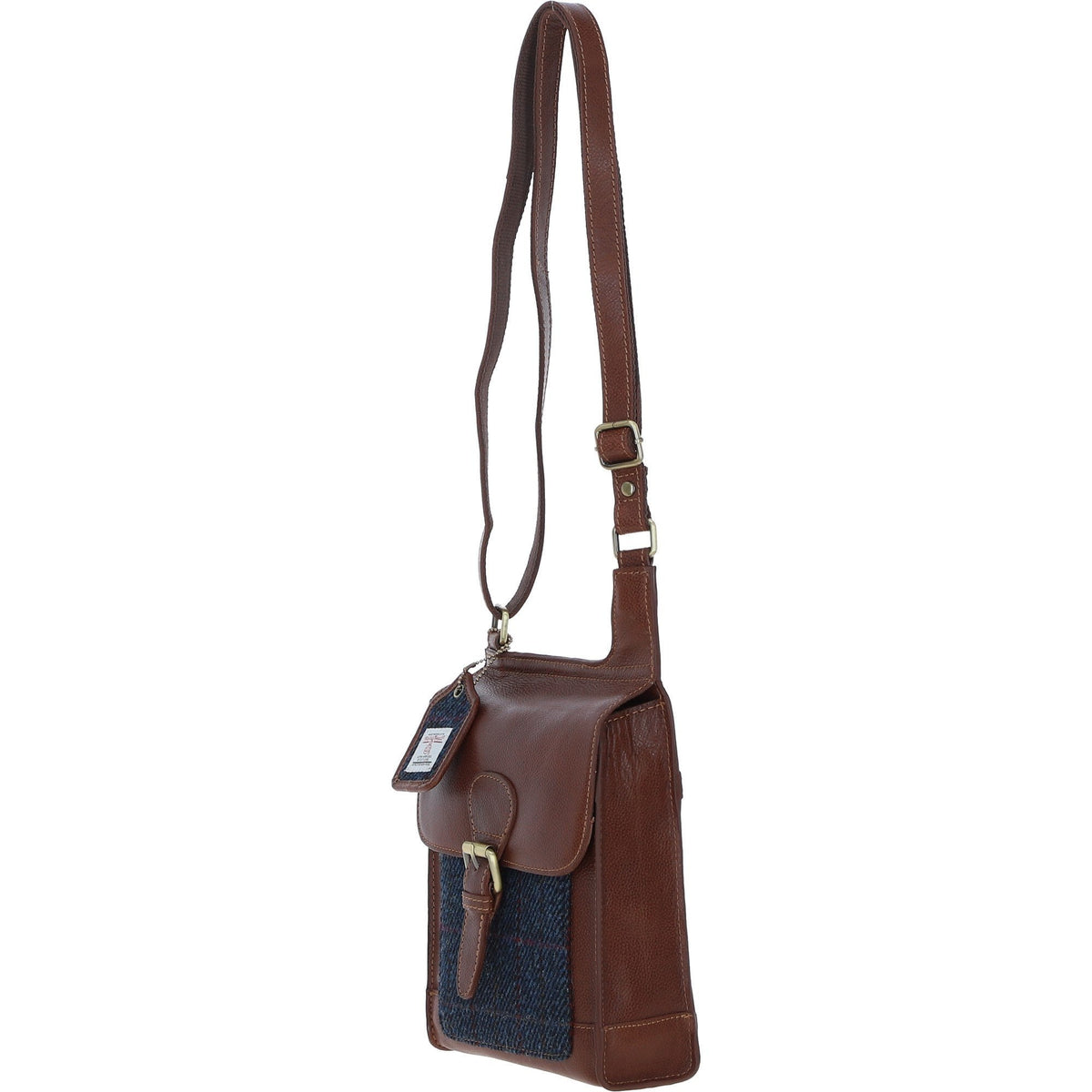 Leather & Harris Tweed Crossbody Bag – Tan / Navy, view 2