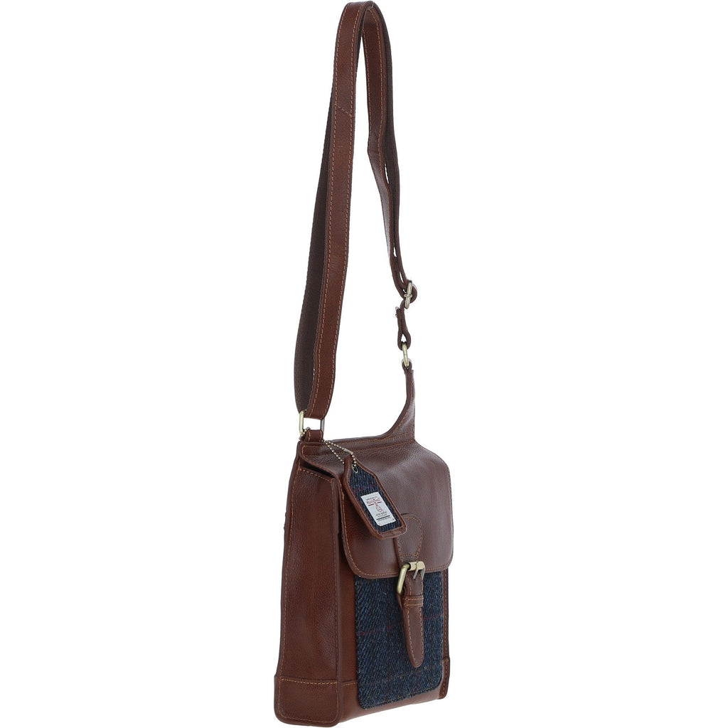 Leather & Harris Tweed Crossbody Bag – Tan / Navy, view 4
