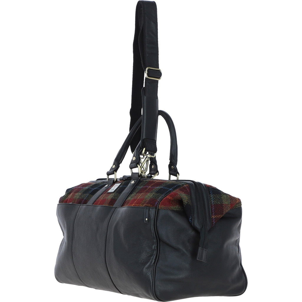 Leather & Harris Tweed Doctor Holdall – Black / Green / Red, view 2