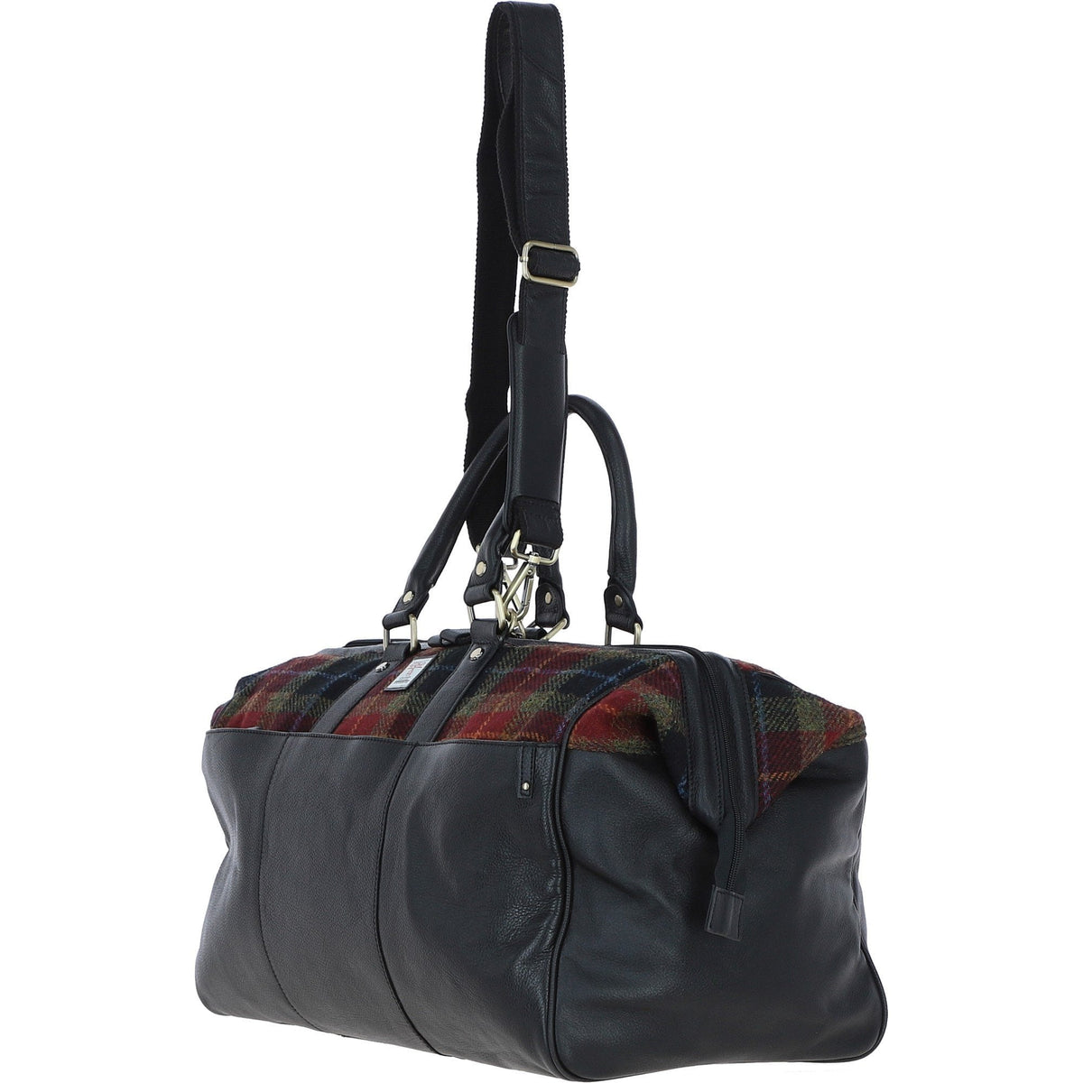 Leather & Harris Tweed Doctor Holdall – Black / Green / Red, view 2