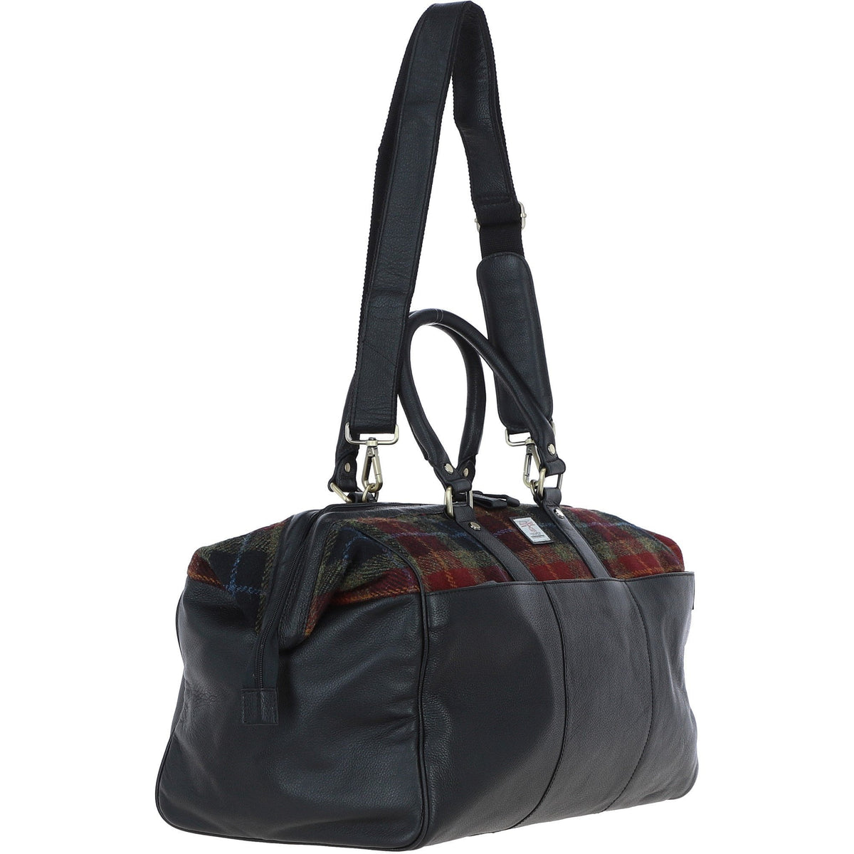 Leather & Harris Tweed Doctor Holdall – Black / Green / Red, view 4