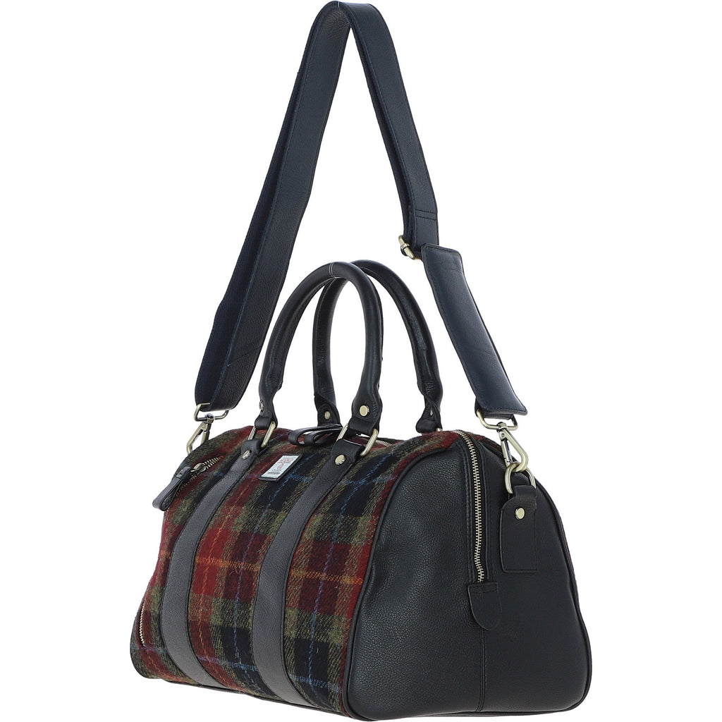 Leather & Harris Tweed Small Holdall – Black / Green / Red, view 2
