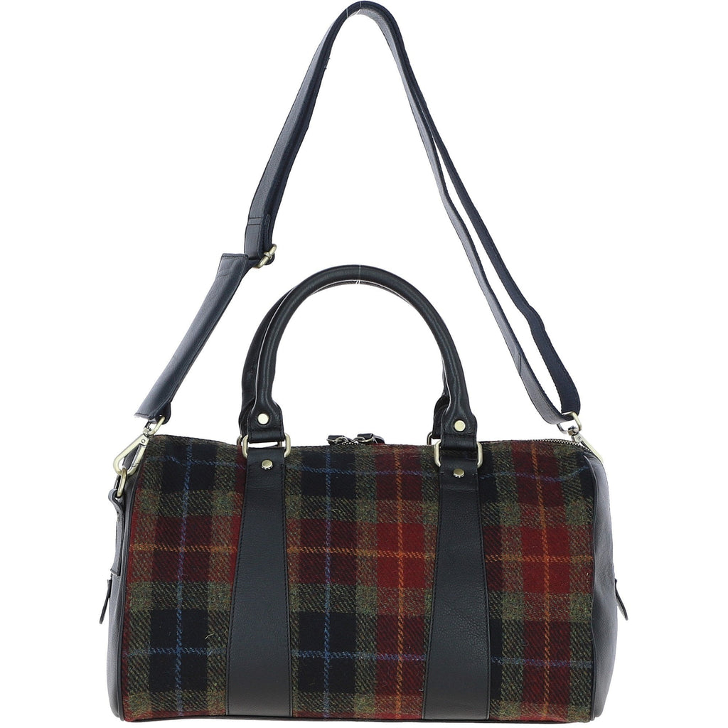 Leather & Harris Tweed Small Holdall – Black / Green / Red, view 3
