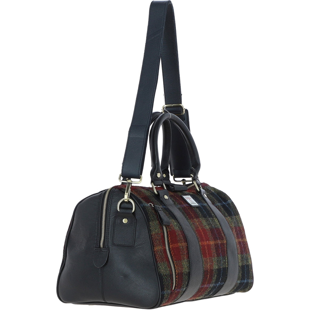 Leather & Harris Tweed Small Holdall – Black / Green / Red, view 4