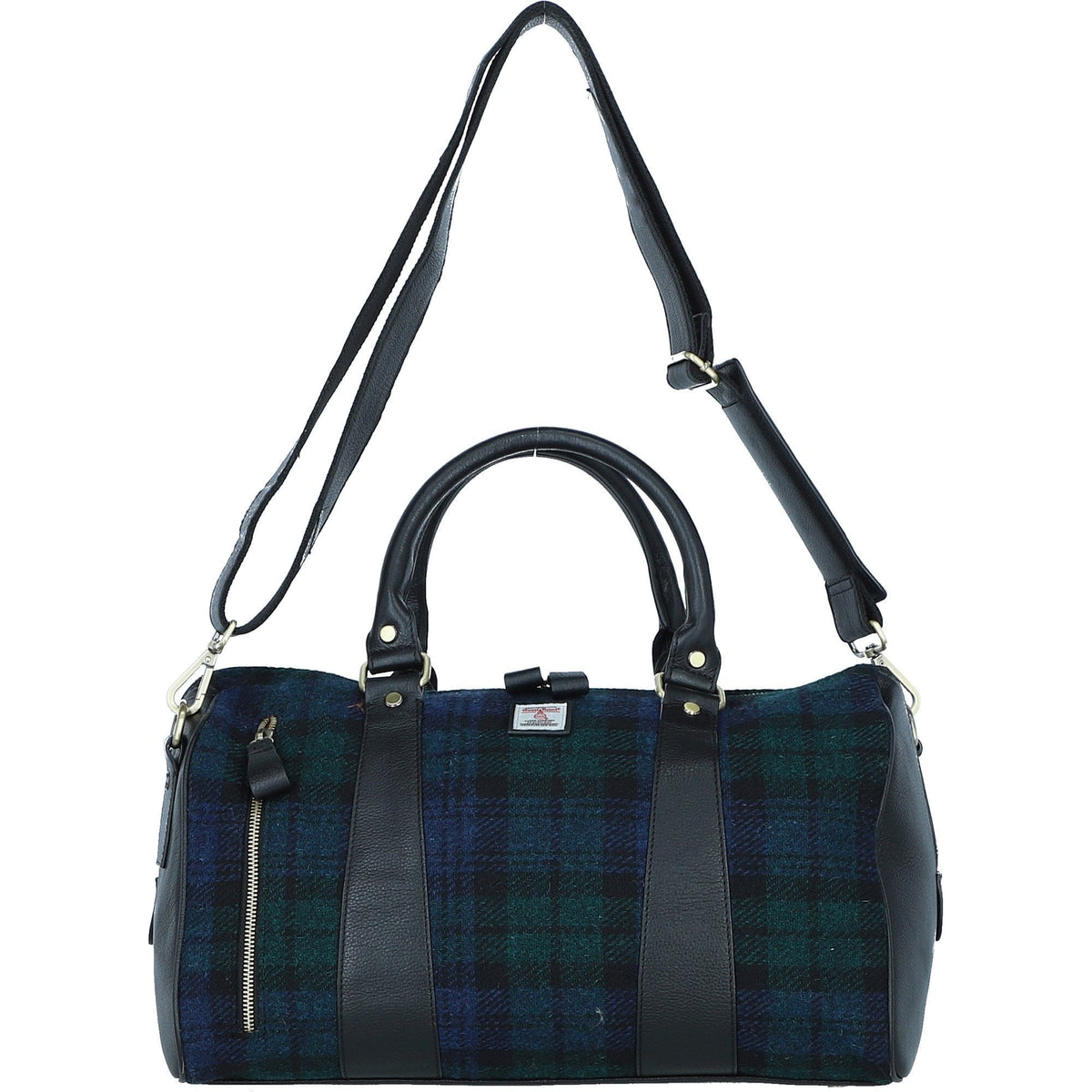 Leather & Harris Tweed Small Holdall – Black / Watch, view 1