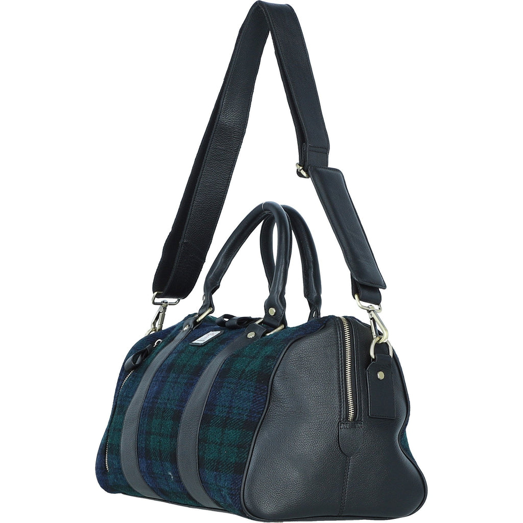 Leather & Harris Tweed Small Holdall – Black / Watch, view 2