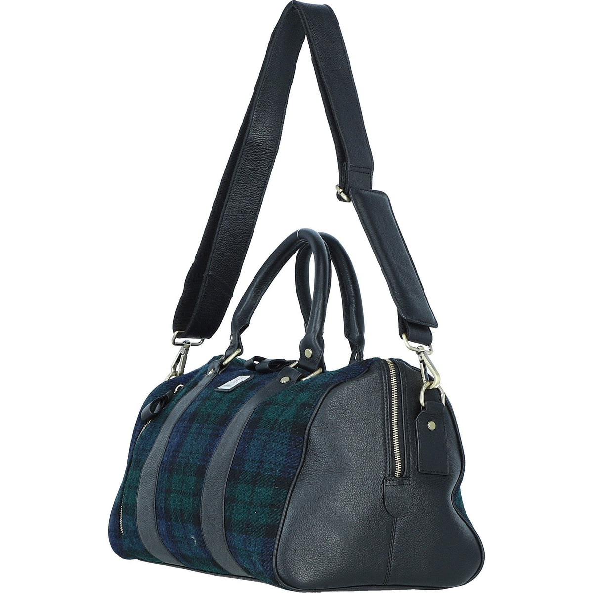 Leather & Harris Tweed Small Holdall – Black / Watch, view 2