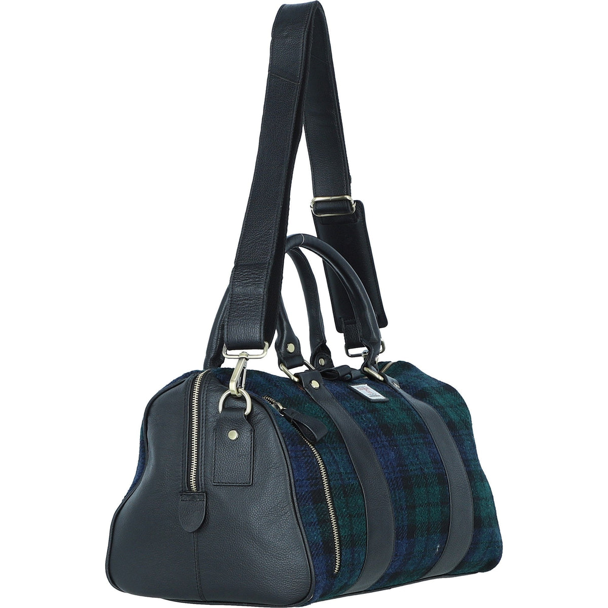 Leather & Harris Tweed Small Holdall – Black / Watch, view 4