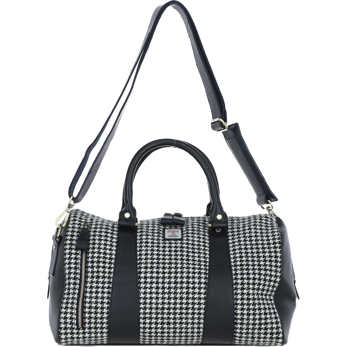 Leather & Harris Tweed Small Holdall – Black / White, view 1