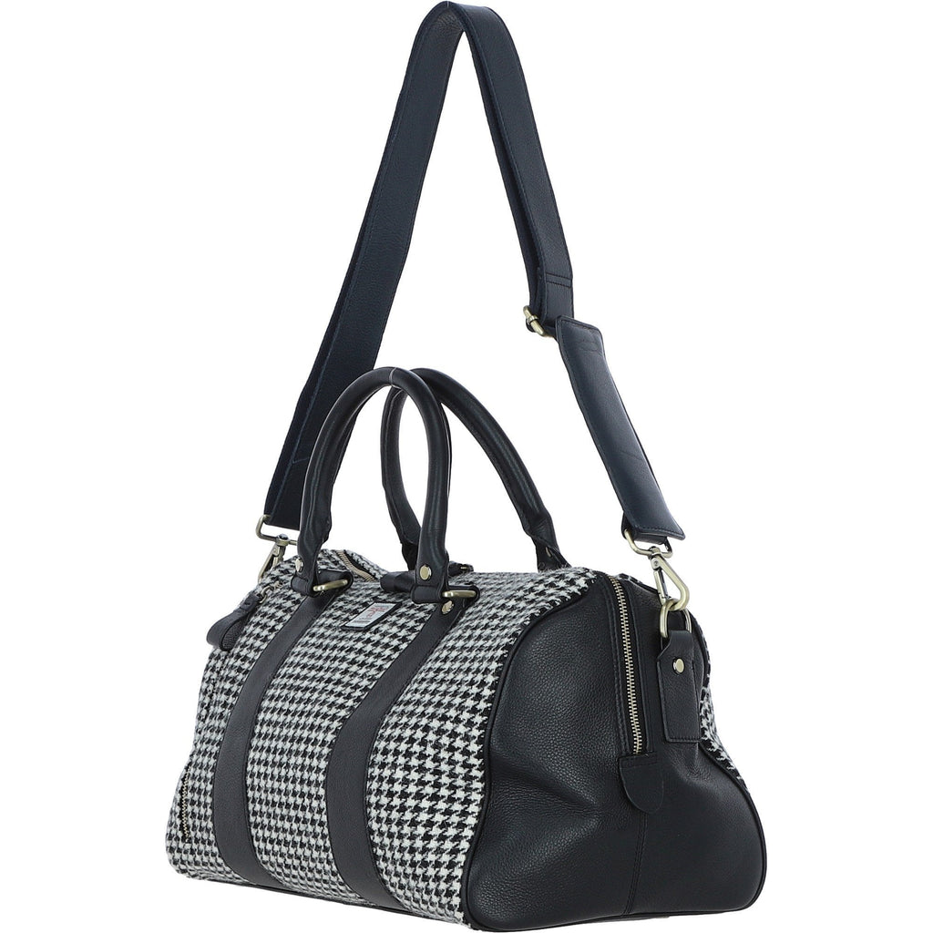 Leather & Harris Tweed Small Holdall – Black / White, view 2