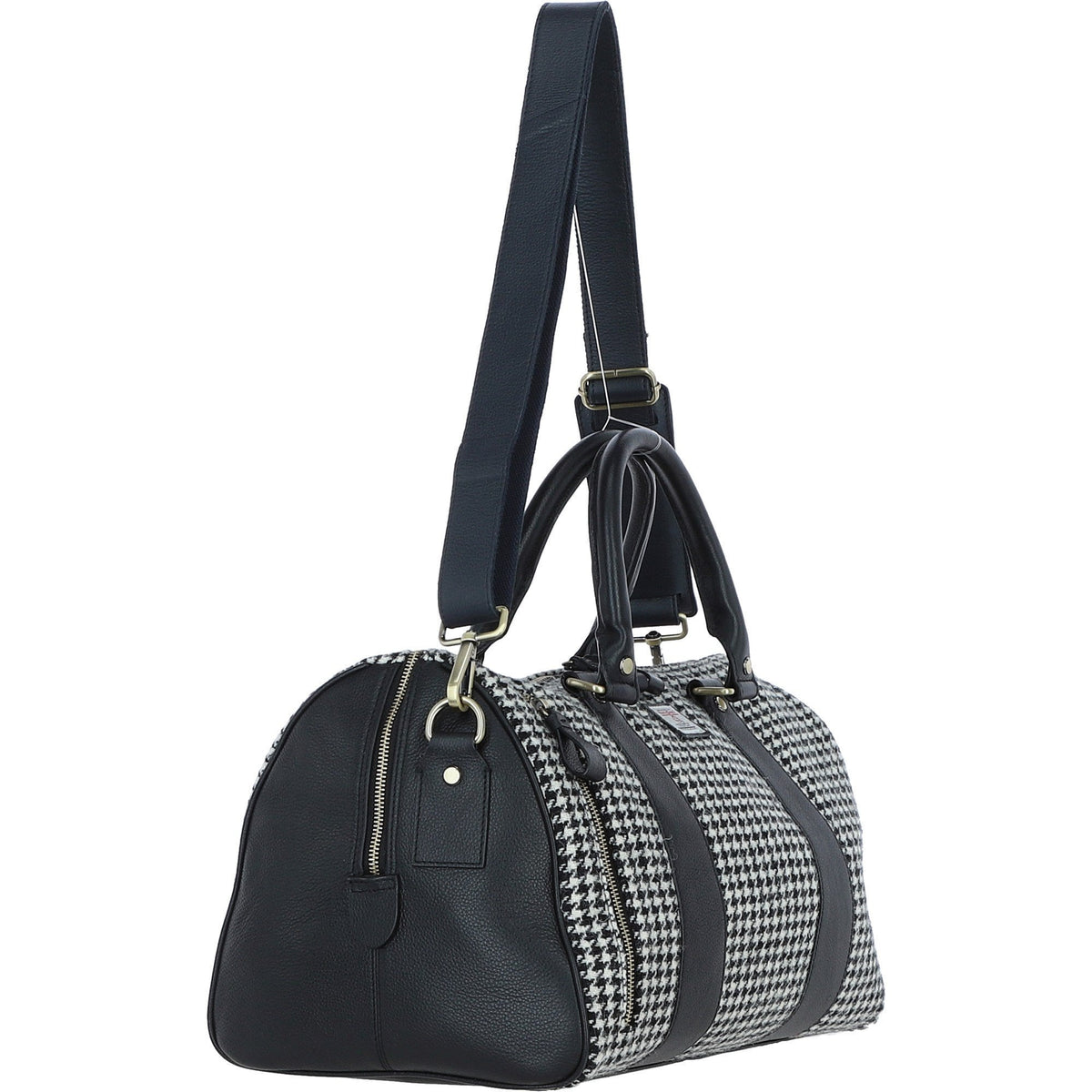 Leather & Harris Tweed Small Holdall – Black / White, view 4