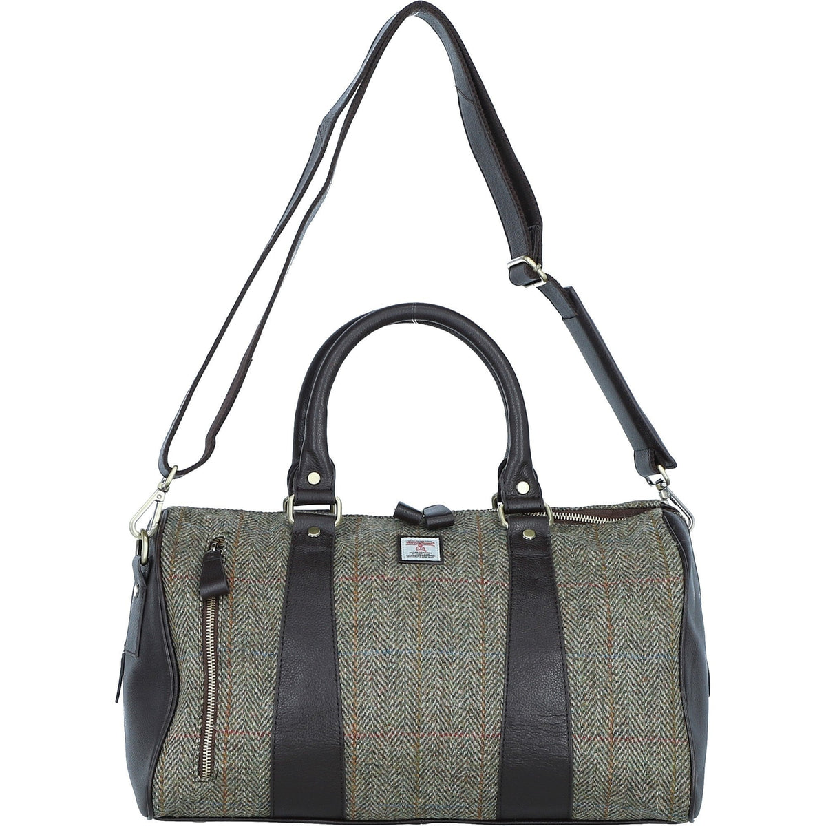 Leather & Harris Tweed Small Holdall – Brown / Green, view 1