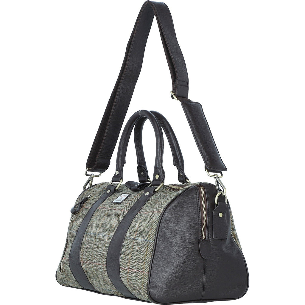 Leather & Harris Tweed Small Holdall – Brown / Green, view 2