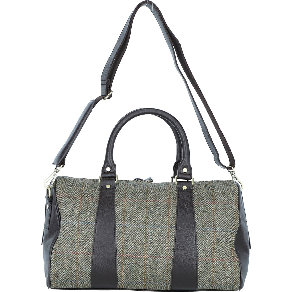Leather & Harris Tweed Small Holdall – Brown / Green, view 3