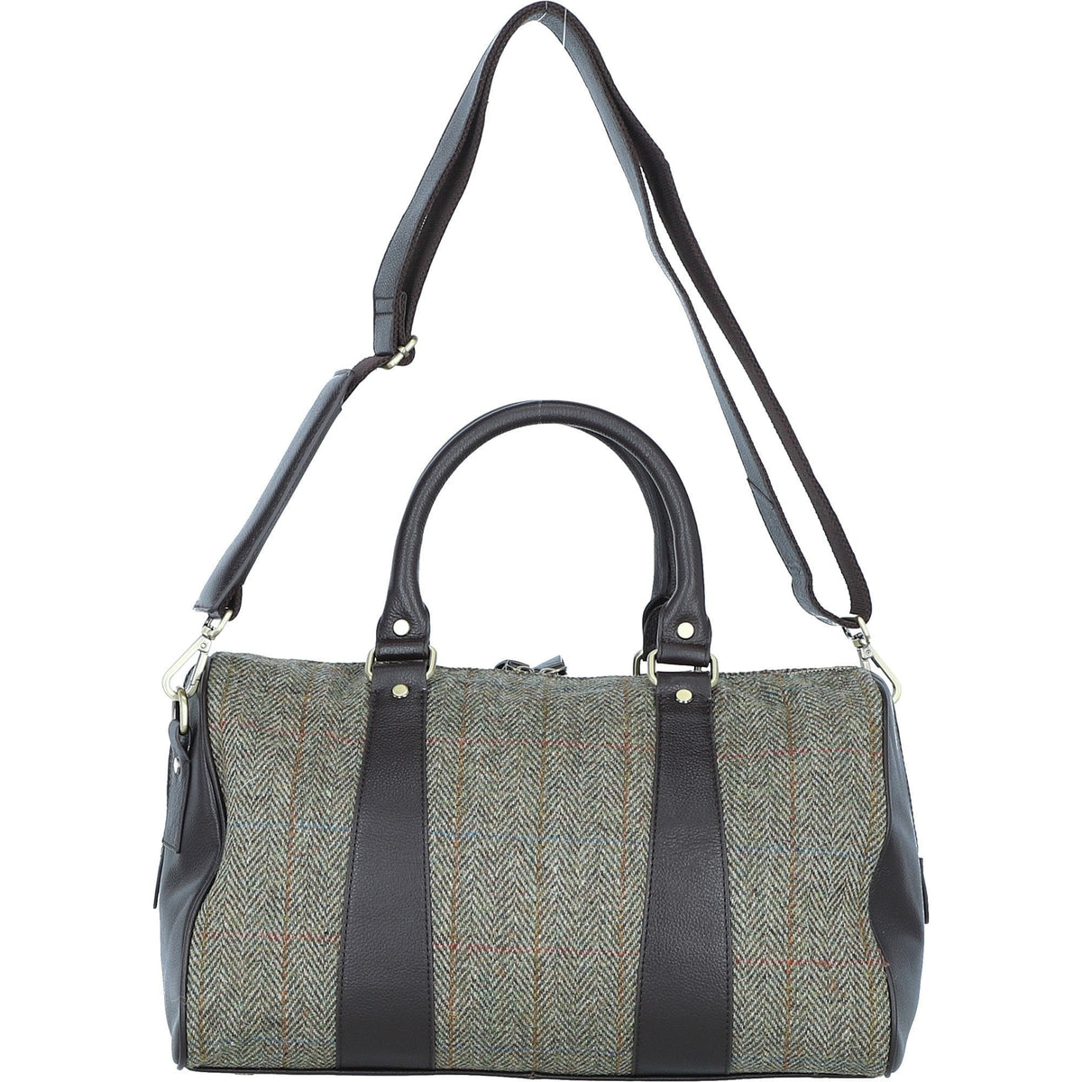 Leather & Harris Tweed Small Holdall – Brown / Green, view 3