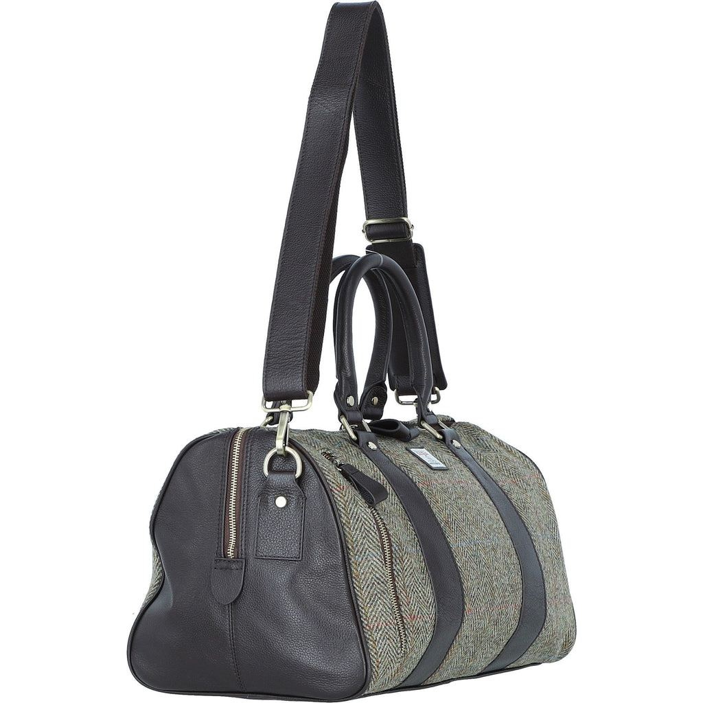 Leather & Harris Tweed Small Holdall – Brown / Green, view 4