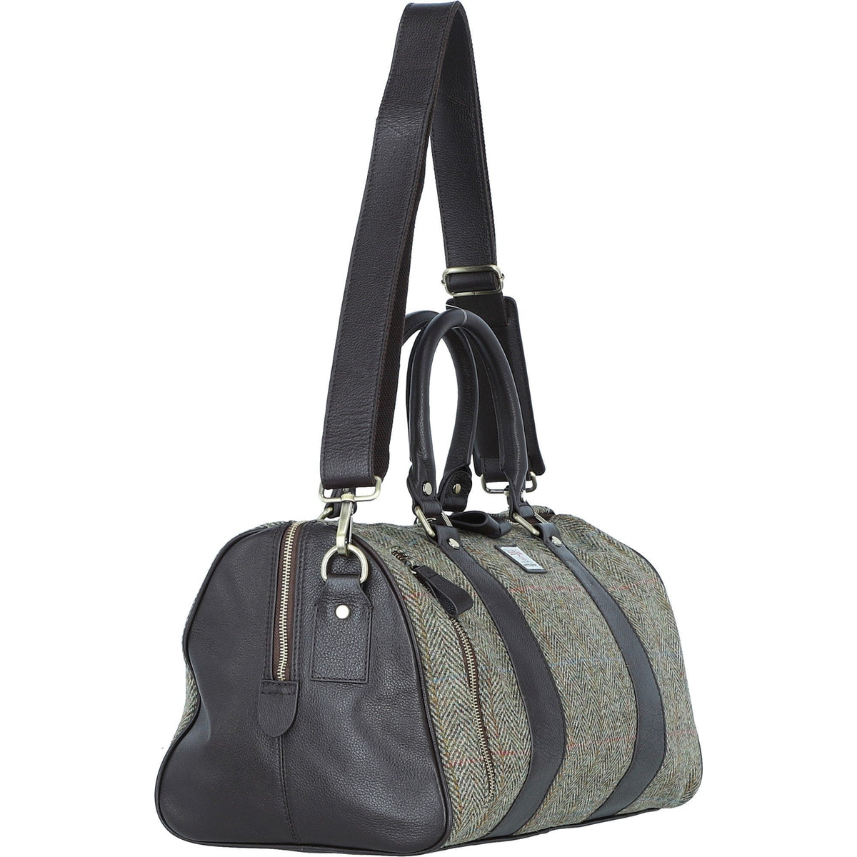 Leather & Harris Tweed Small Holdall – Brown / Green, view 4