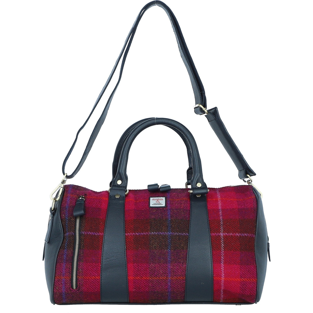 Leather & Harris Tweed Small Holdall – Navy / Pink, view 1
