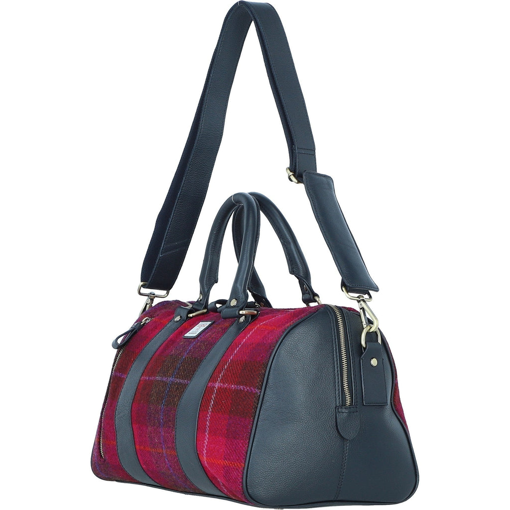Leather & Harris Tweed Small Holdall – Navy / Pink, view 2