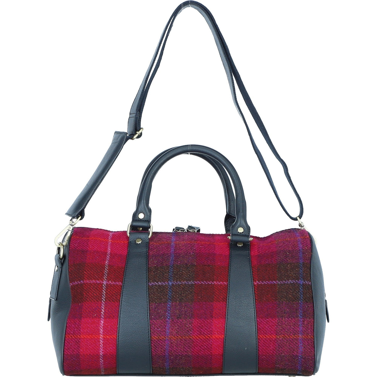 Leather & Harris Tweed Small Holdall – Navy / Pink, view 3
