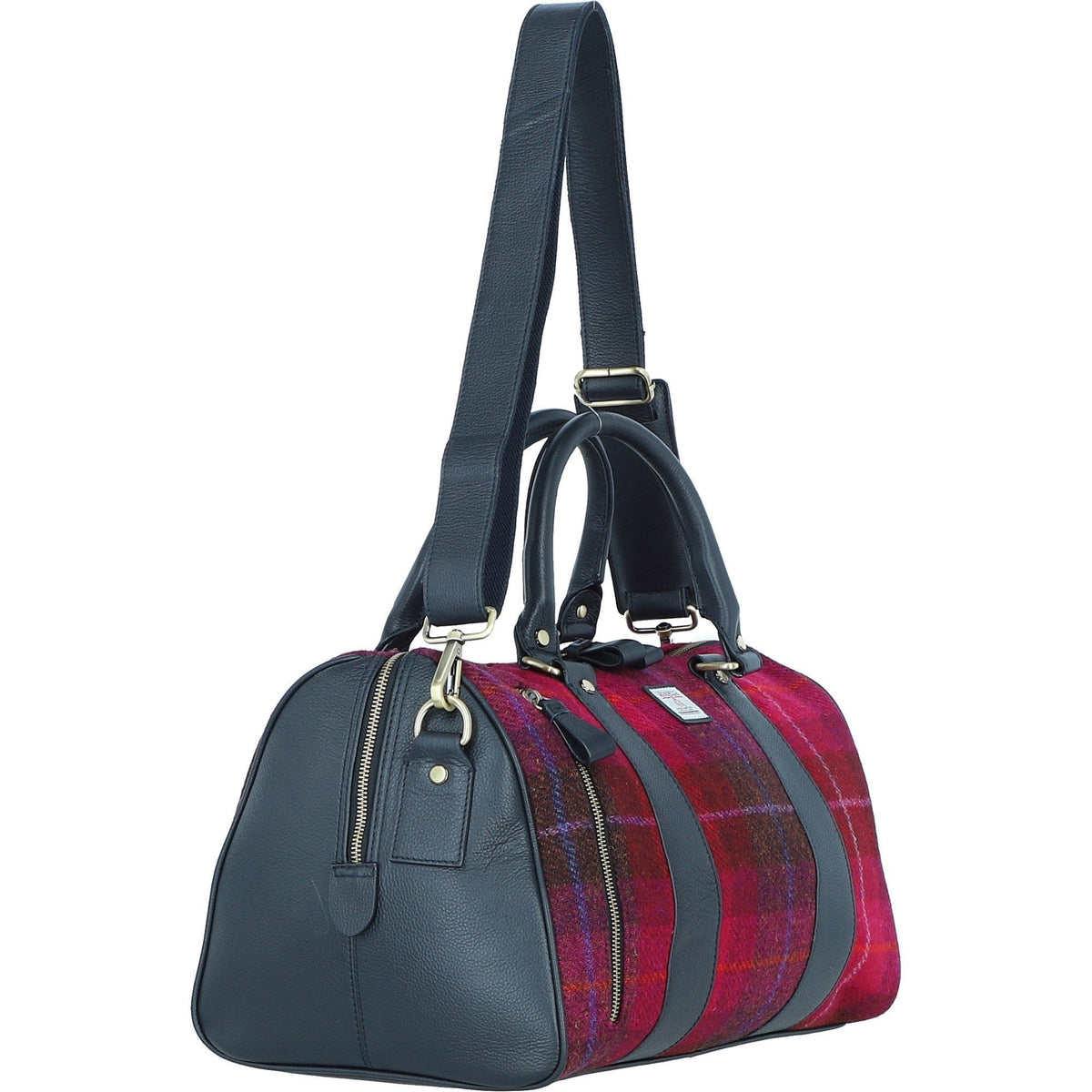 Leather & Harris Tweed Small Holdall – Navy / Pink, view 4