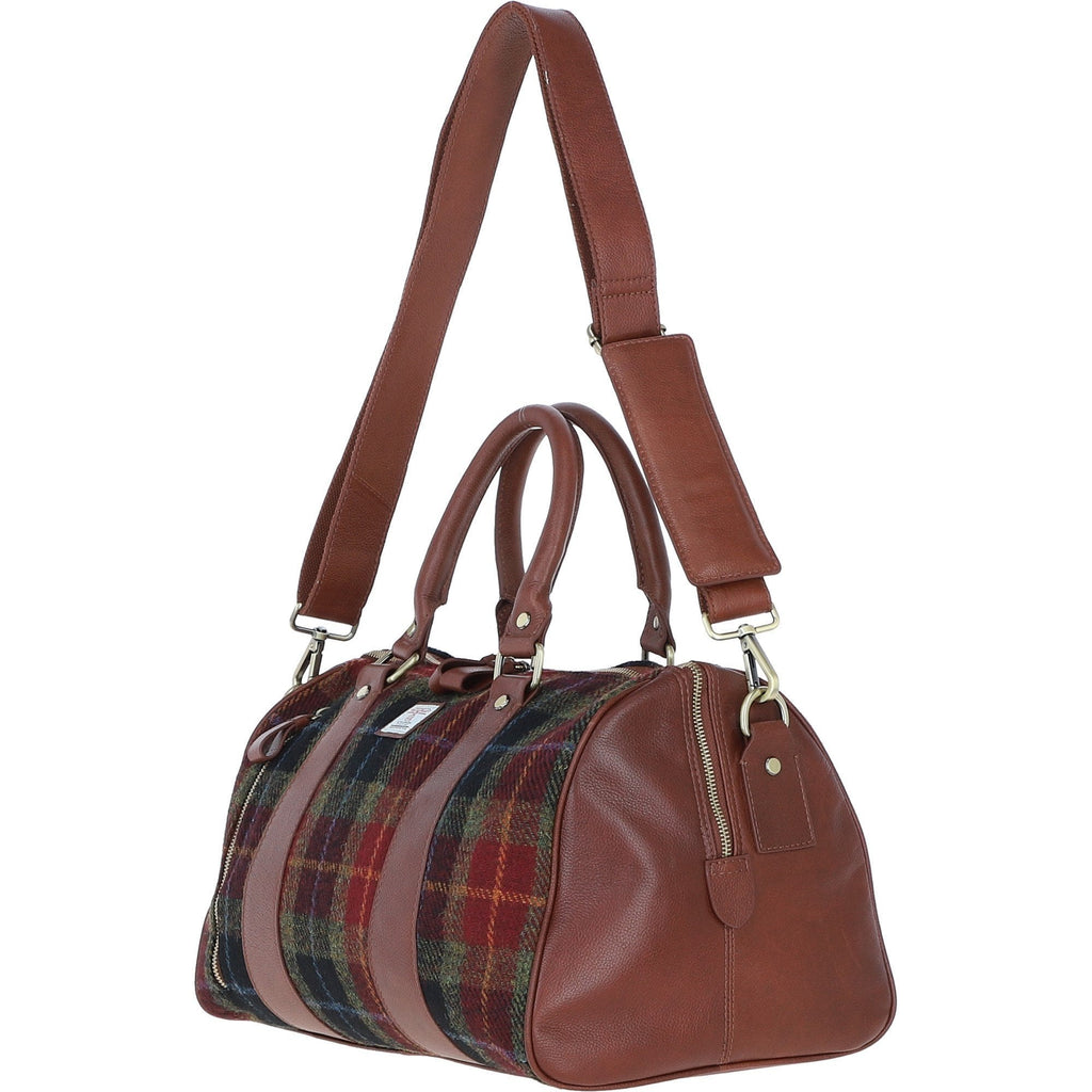 Leather & Harris Tweed Small Holdall – Tan / Green / Red, view 2