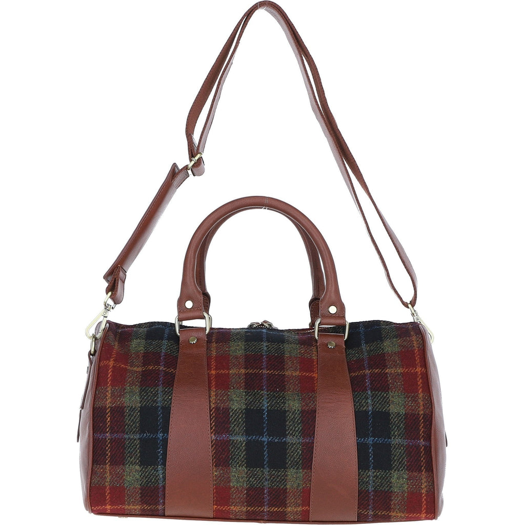 Leather & Harris Tweed Small Holdall – Tan / Green / Red, view 3