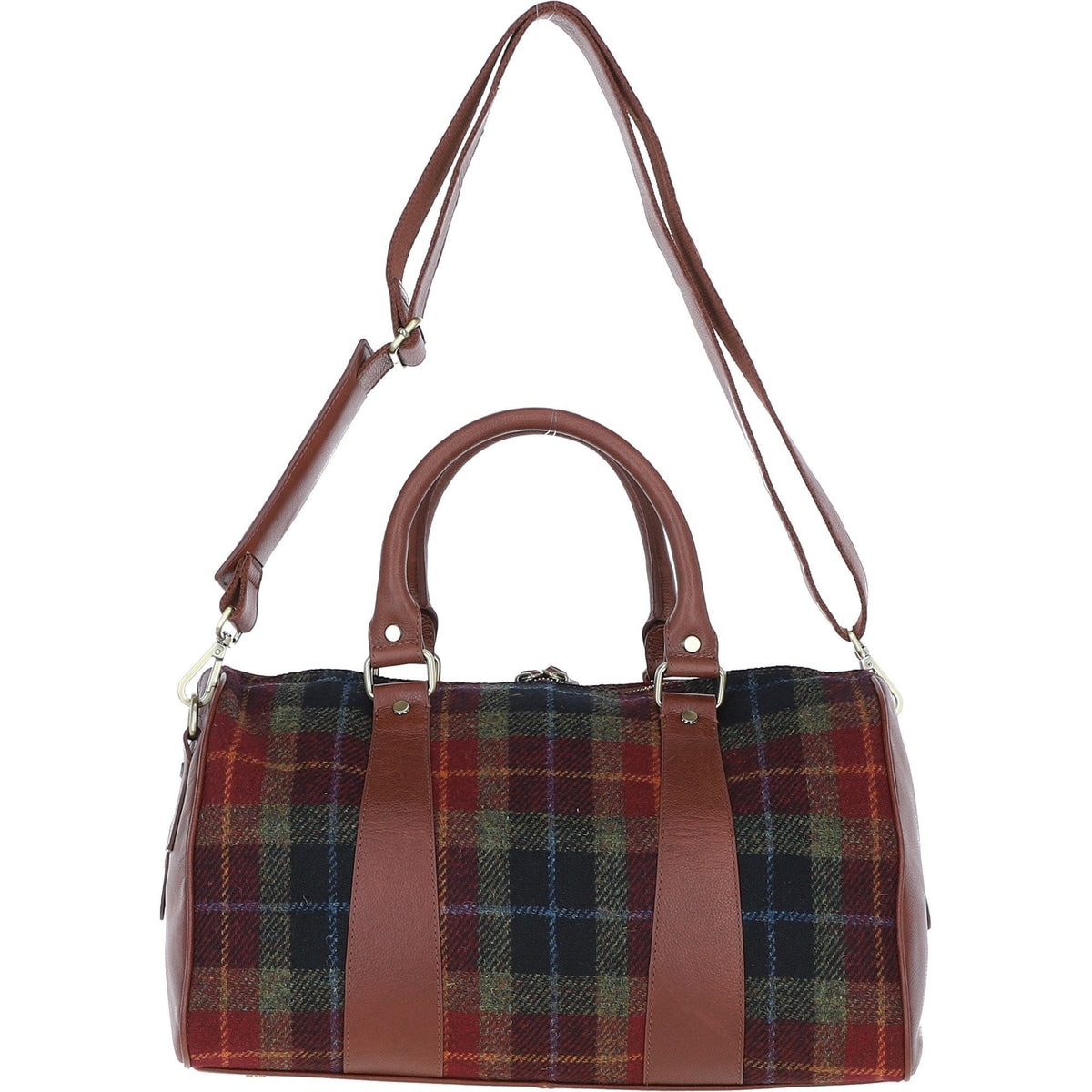 Leather & Harris Tweed Small Holdall – Tan / Green / Red, view 3