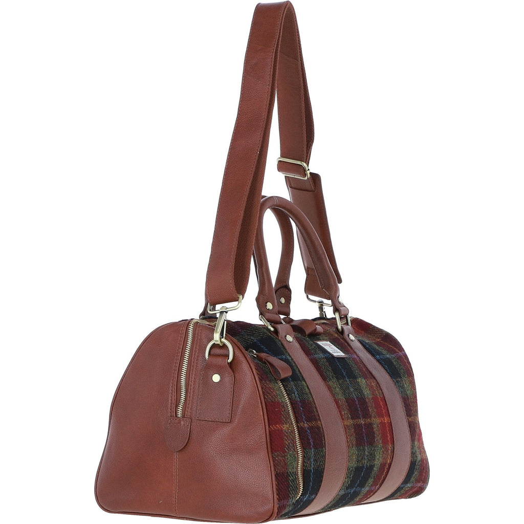 Leather & Harris Tweed Small Holdall – Tan / Green / Red, view 4
