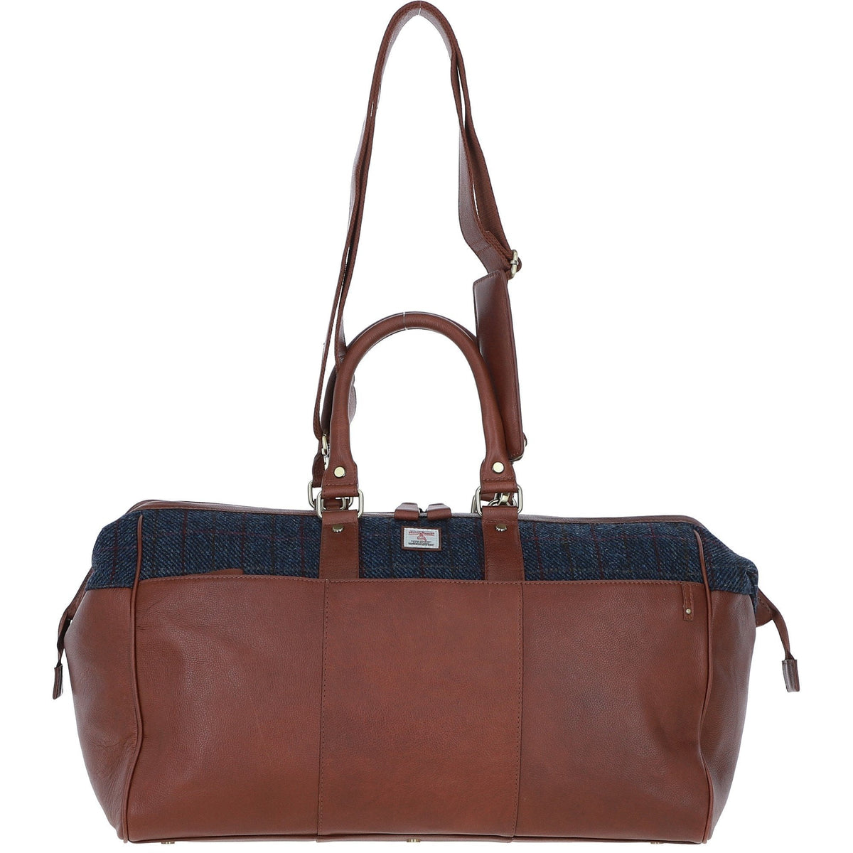 Leather & Harris Tweed Doctor Holdall – Tan / Navy, view 1