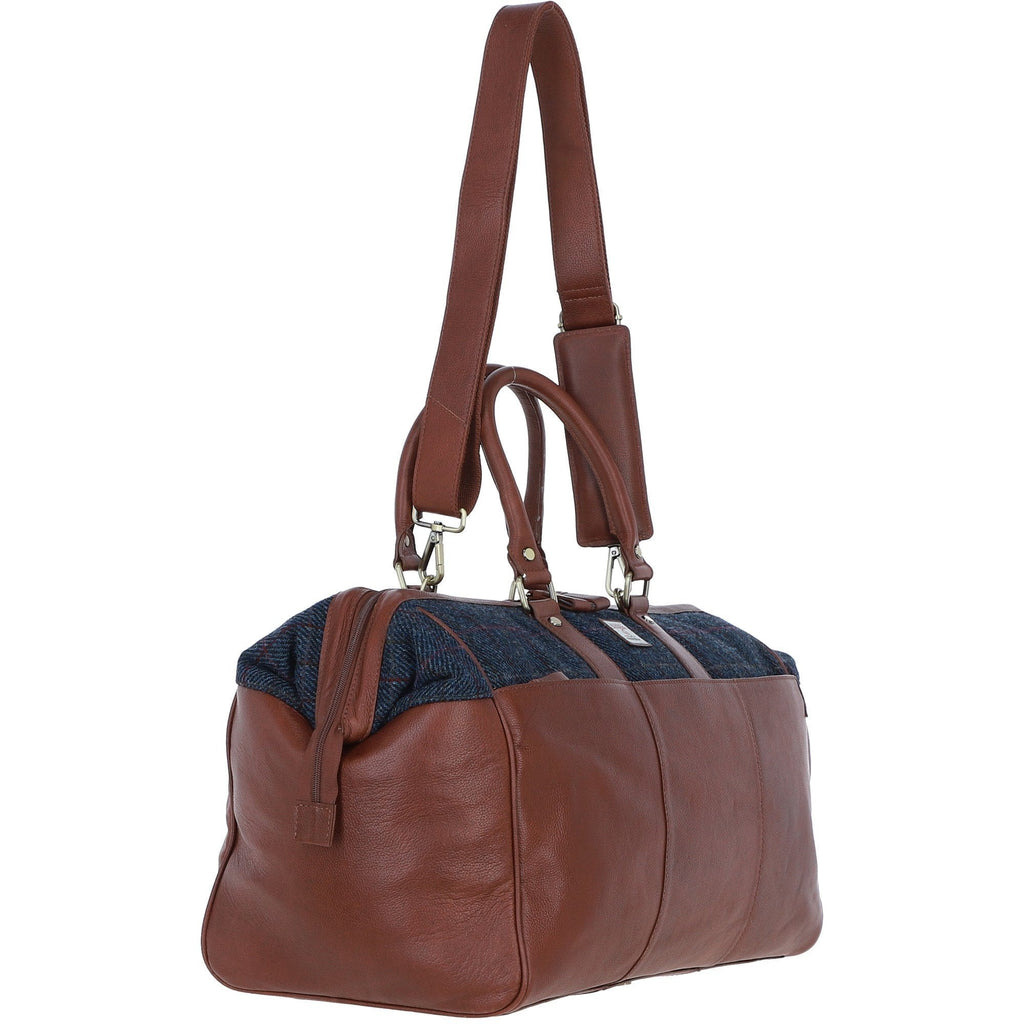 Leather & Harris Tweed Doctor Holdall – Tan / Navy, view 4