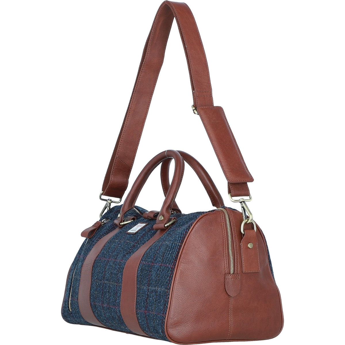 Leather & Harris Tweed Small Holdall – Tan / Navy, view 2
