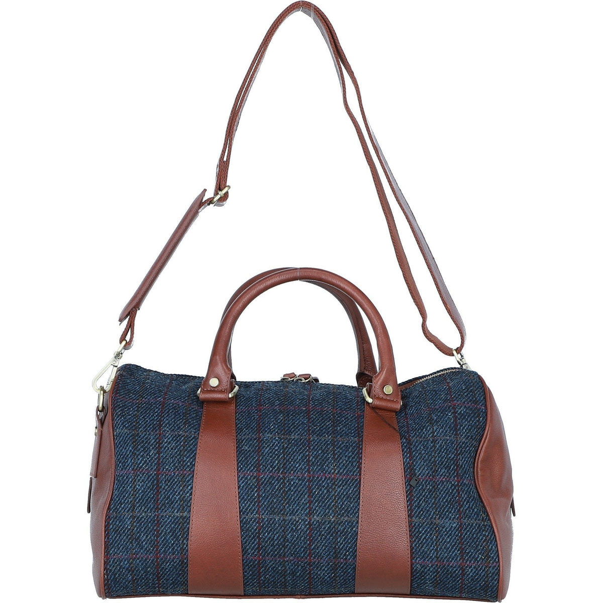 Leather & Harris Tweed Small Holdall – Tan / Navy, view 3