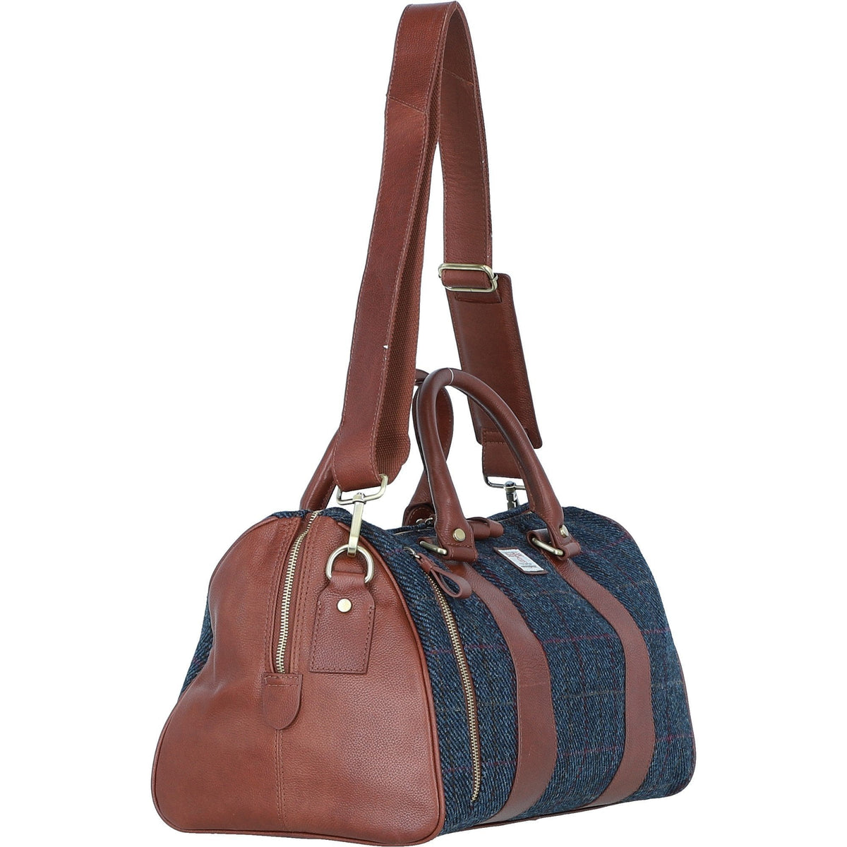 Leather & Harris Tweed Small Holdall – Tan / Navy, view 4