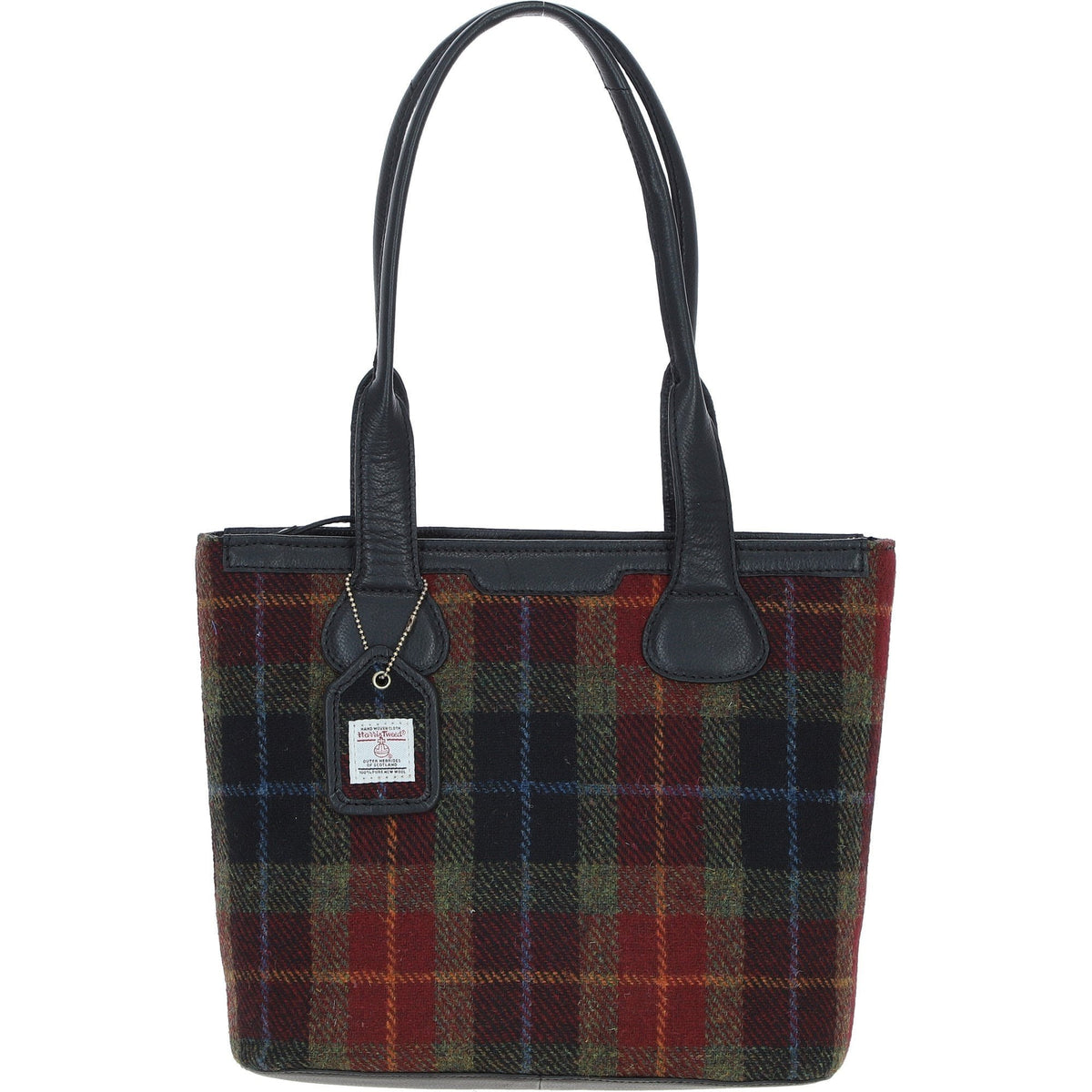 Leather & Harris Tweed Shopper Shoulder Bag – Black / Green / Red, view 1