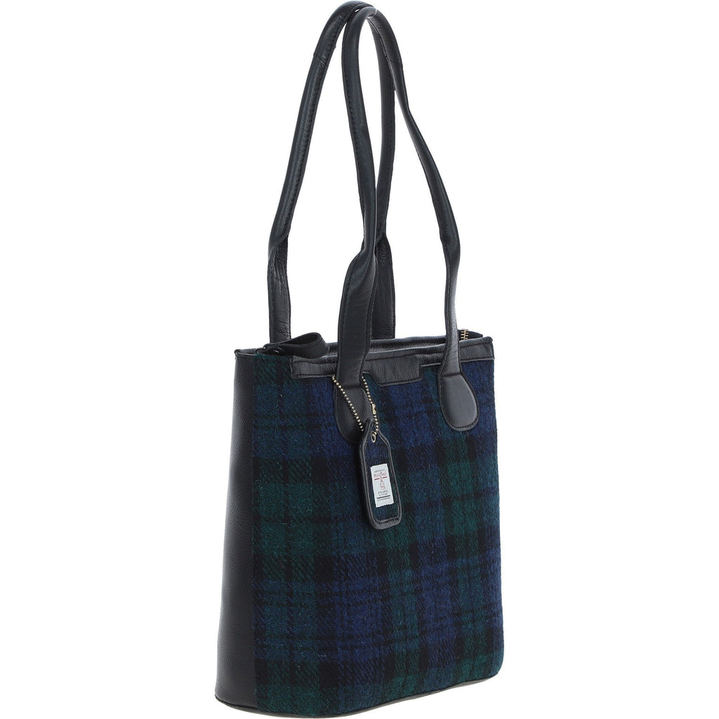 Leather & Harris Tweed Shopper Shoulder Bag – Black / Watch, view 4