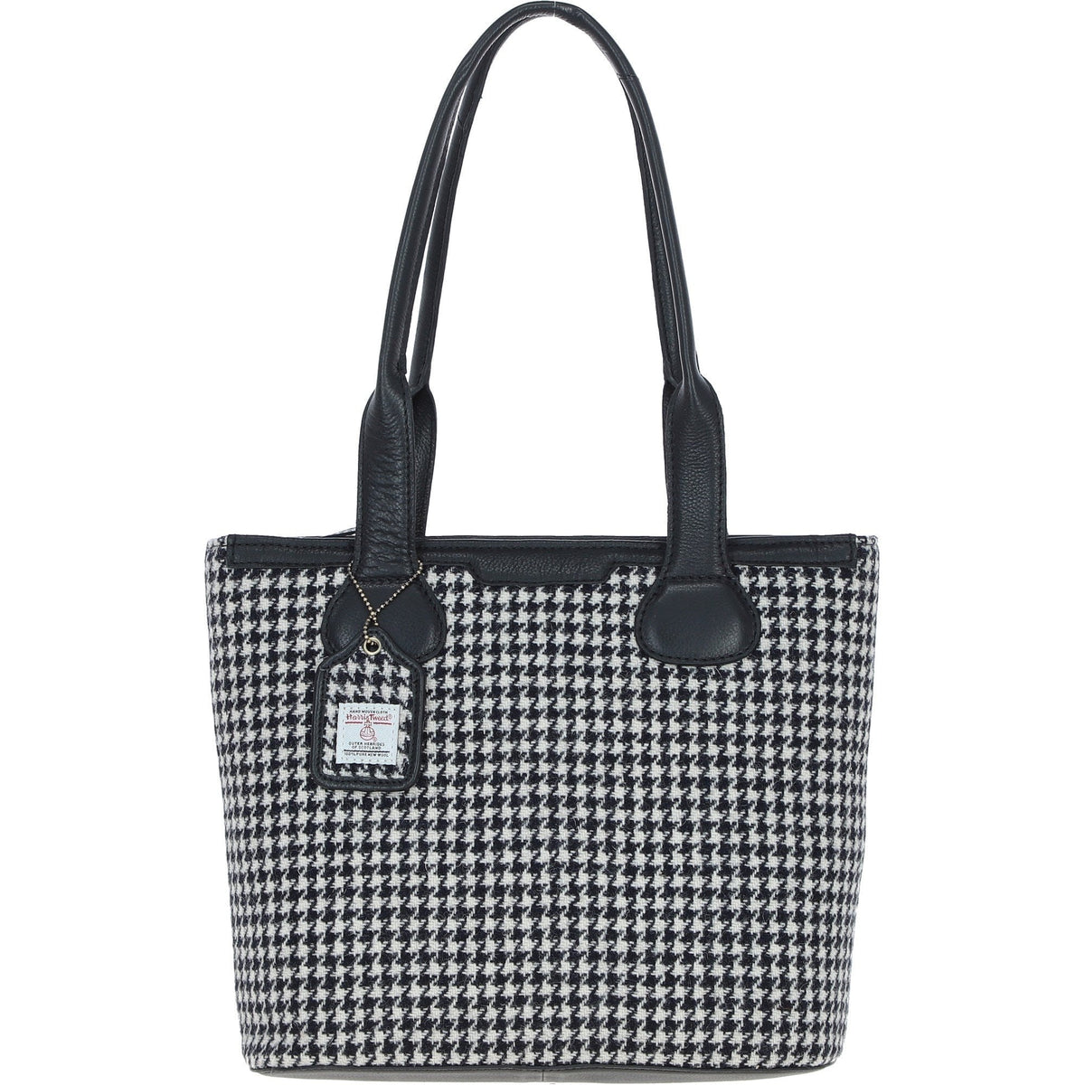 Leather & Harris Tweed Shopper Shoulder Bag – Black / White, view 1