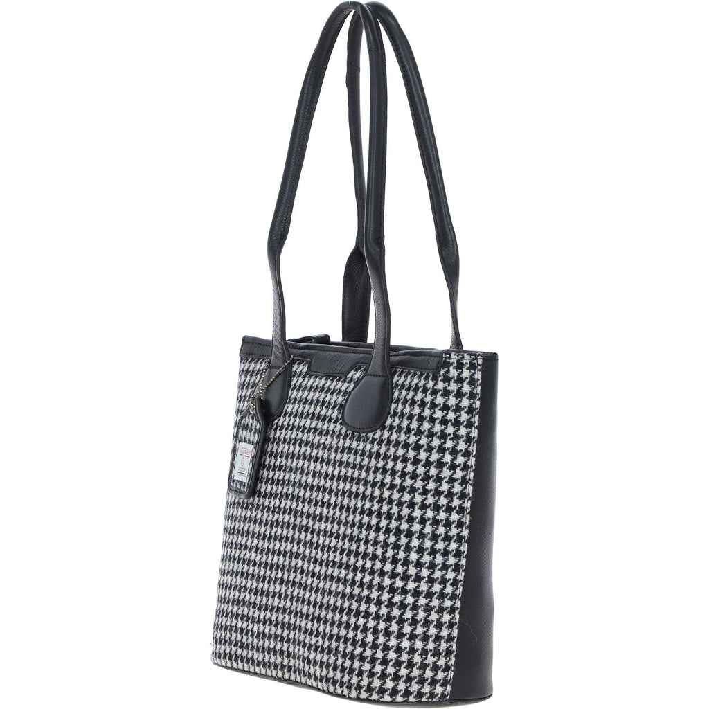 Leather & Harris Tweed Shopper Shoulder Bag – Black / White, view 2