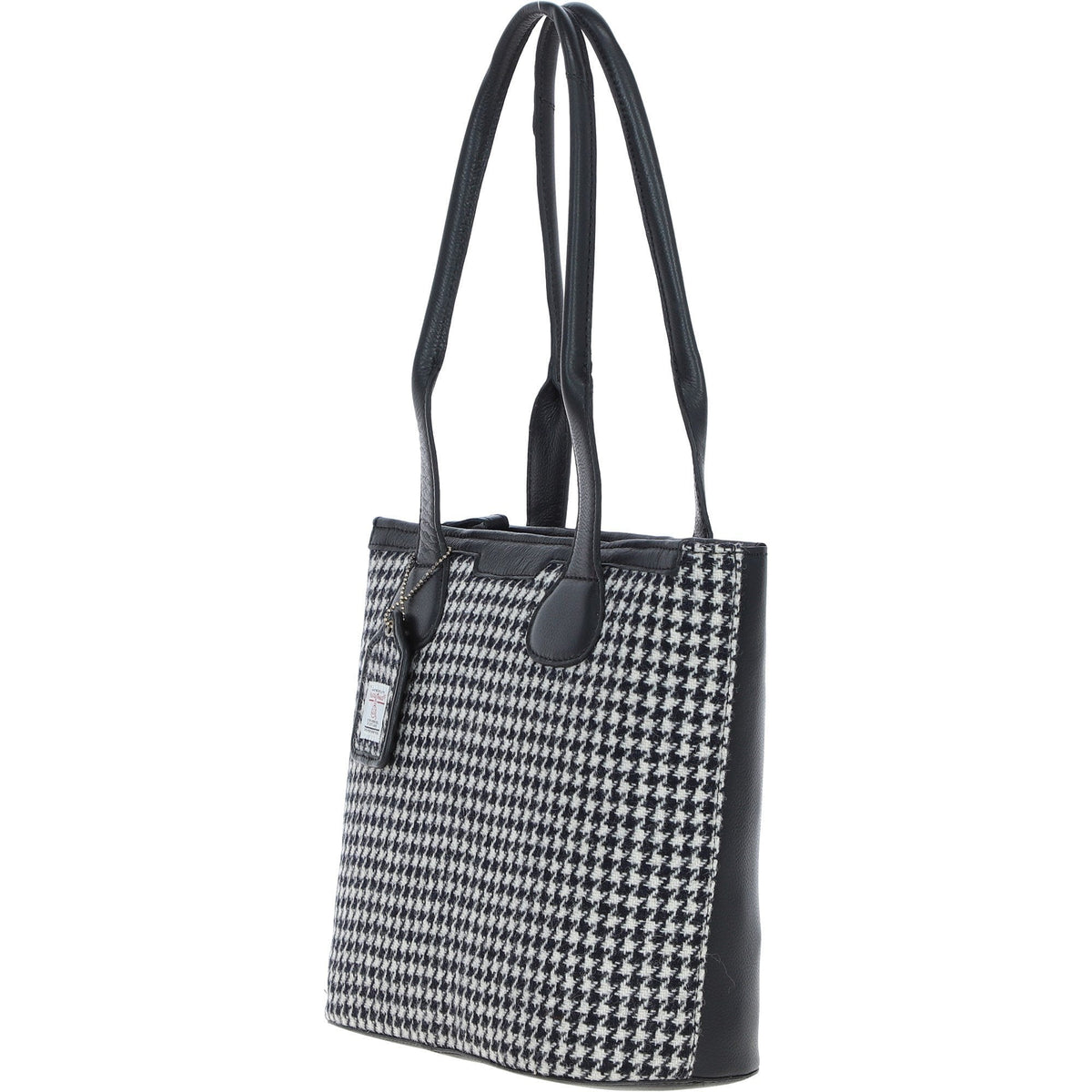 Leather & Harris Tweed Shopper Shoulder Bag – Black / White, view 2