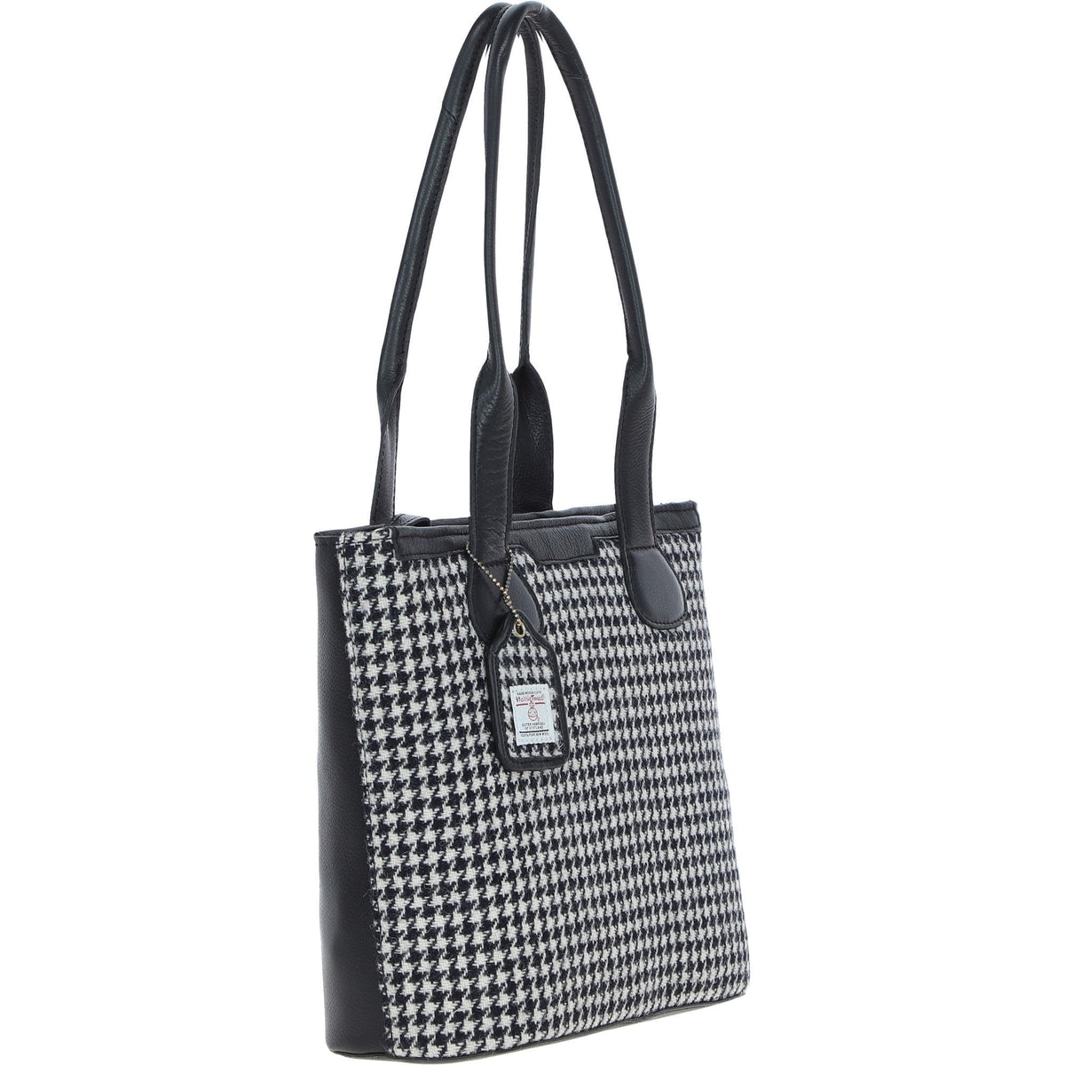 Leather & Harris Tweed Shopper Shoulder Bag – Black / White, view 4