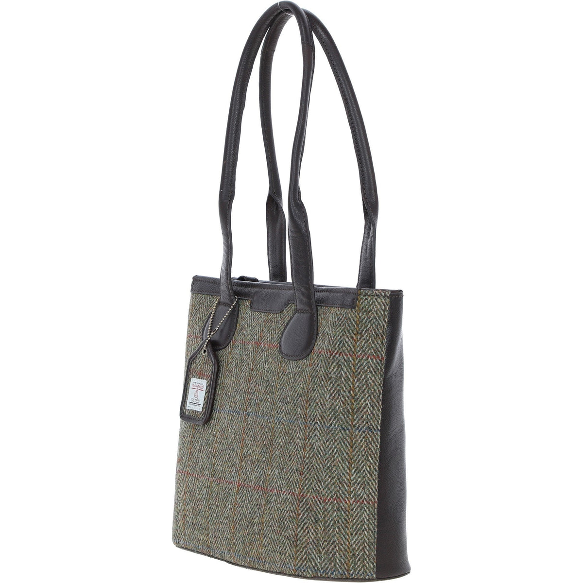 Leather & Harris Tweed Shopper Shoulder Bag – Brown / Green, view 2