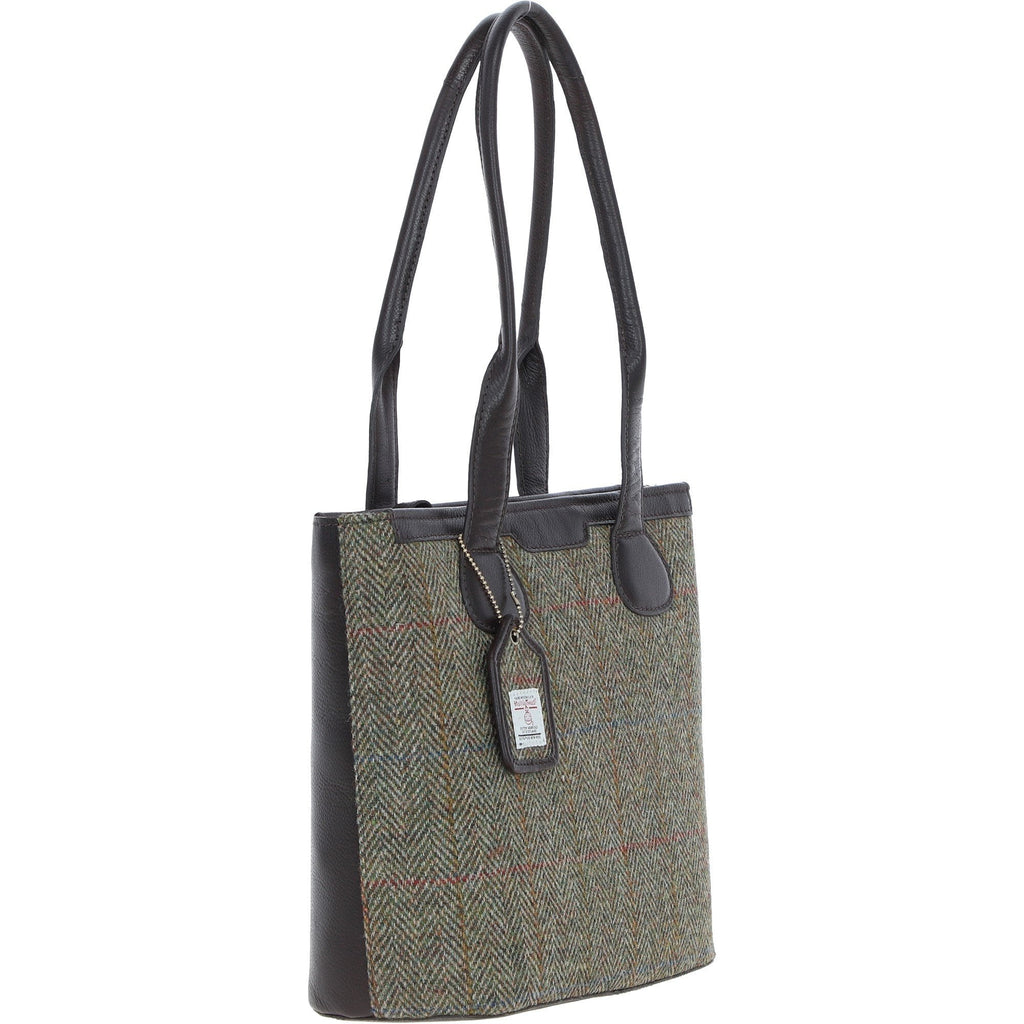 Leather & Harris Tweed Shopper Shoulder Bag – Brown / Green, view 4