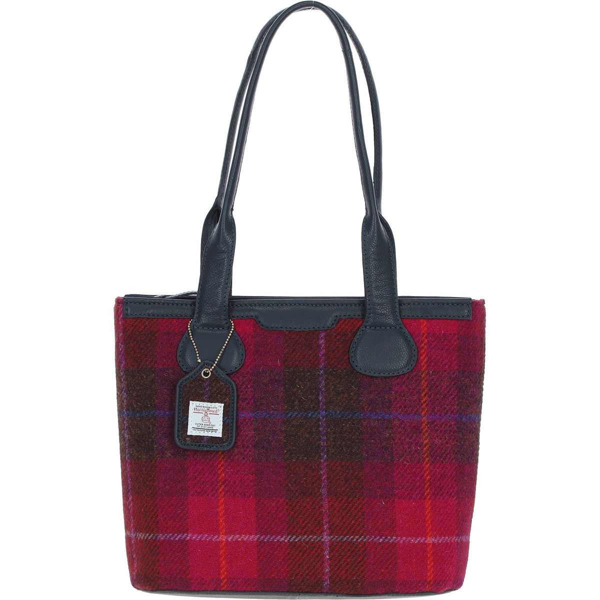 Leather & Harris Tweed Shopper Shoulder Bag – Navy / Pink, view 1