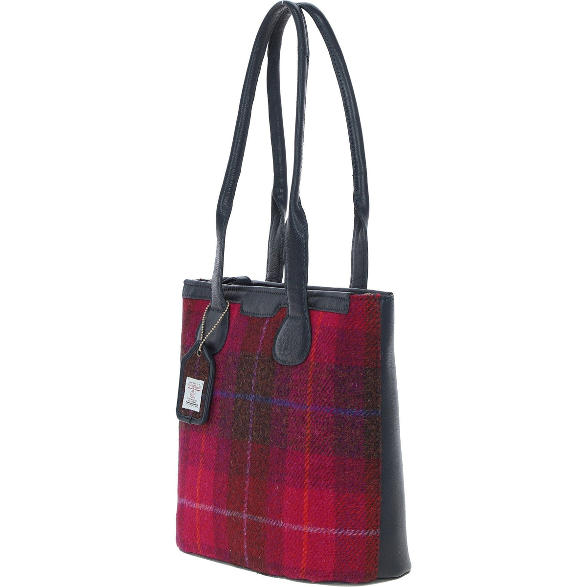 Leather & Harris Tweed Shopper Shoulder Bag – Navy / Pink, view 2