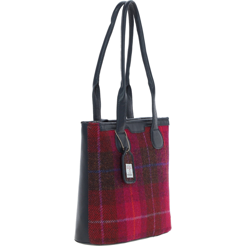 Leather & Harris Tweed Shopper Shoulder Bag – Navy / Pink, view 4